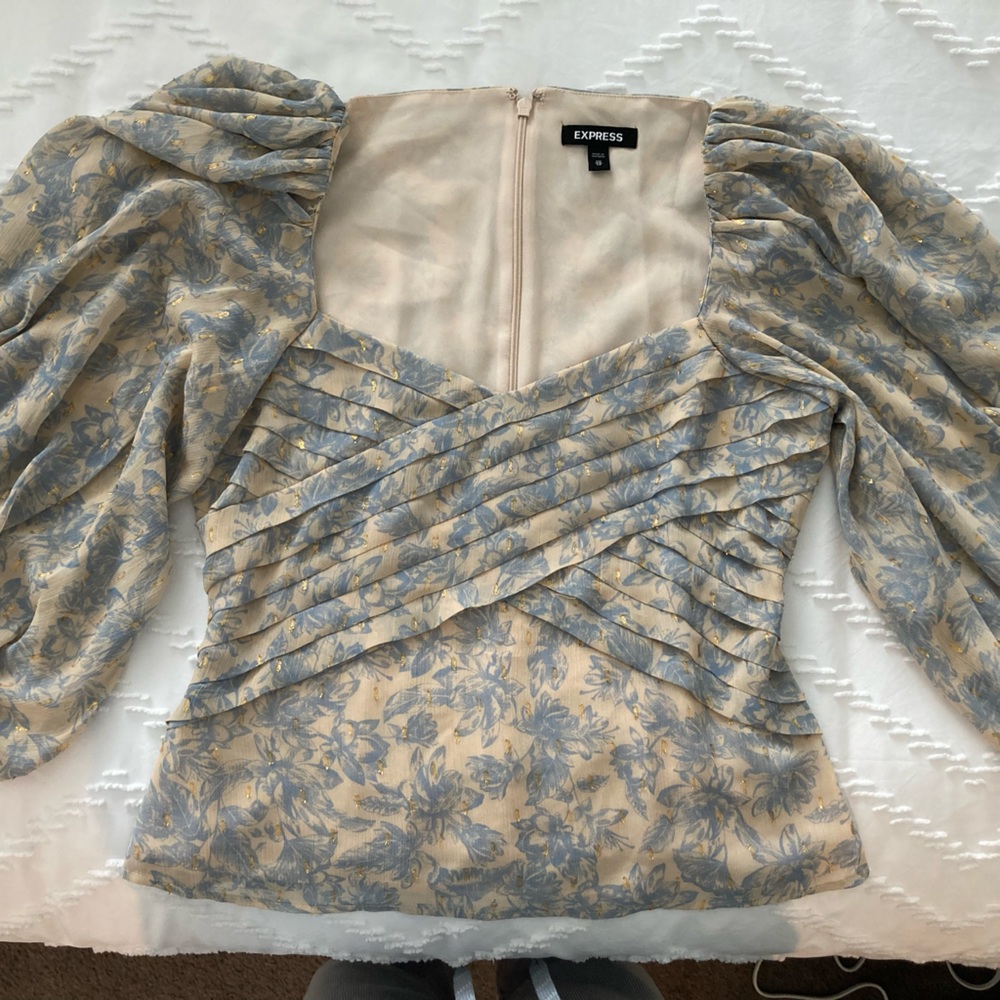 Blue & Beige Blouse